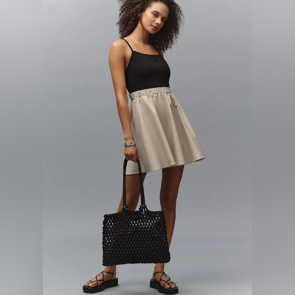 Anthropologie Maeve Sleeveless Twofer A-Line Mini Dress Black And Khaki Pullover